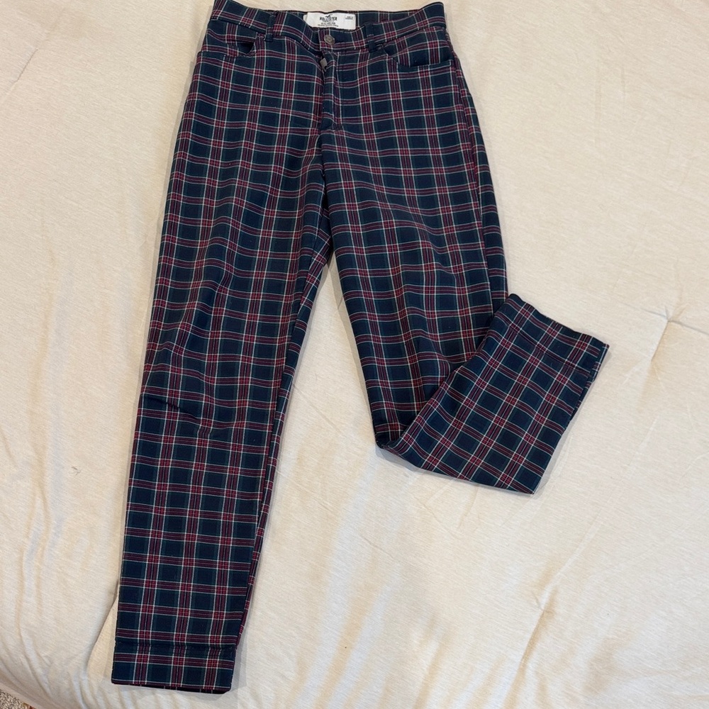 Hollister Women's Plaid Ankle Pants - Navy and Red